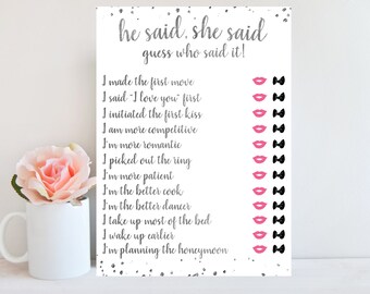 He Claimed She Reported Video game Black and White Bridal Shower Video games Etsy graphic regarding He Said She Said Bridal Shower Game Free Printable identify He Explained She Mentioned Recreation Black and White Bridal Shower Online games Etsy